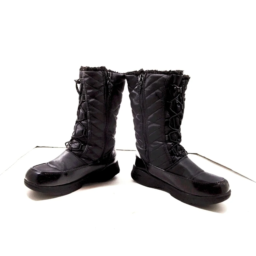 Totes Girls Black Winter Boots Size 3 | Insulated Quilted Snow Boots | Waterproo